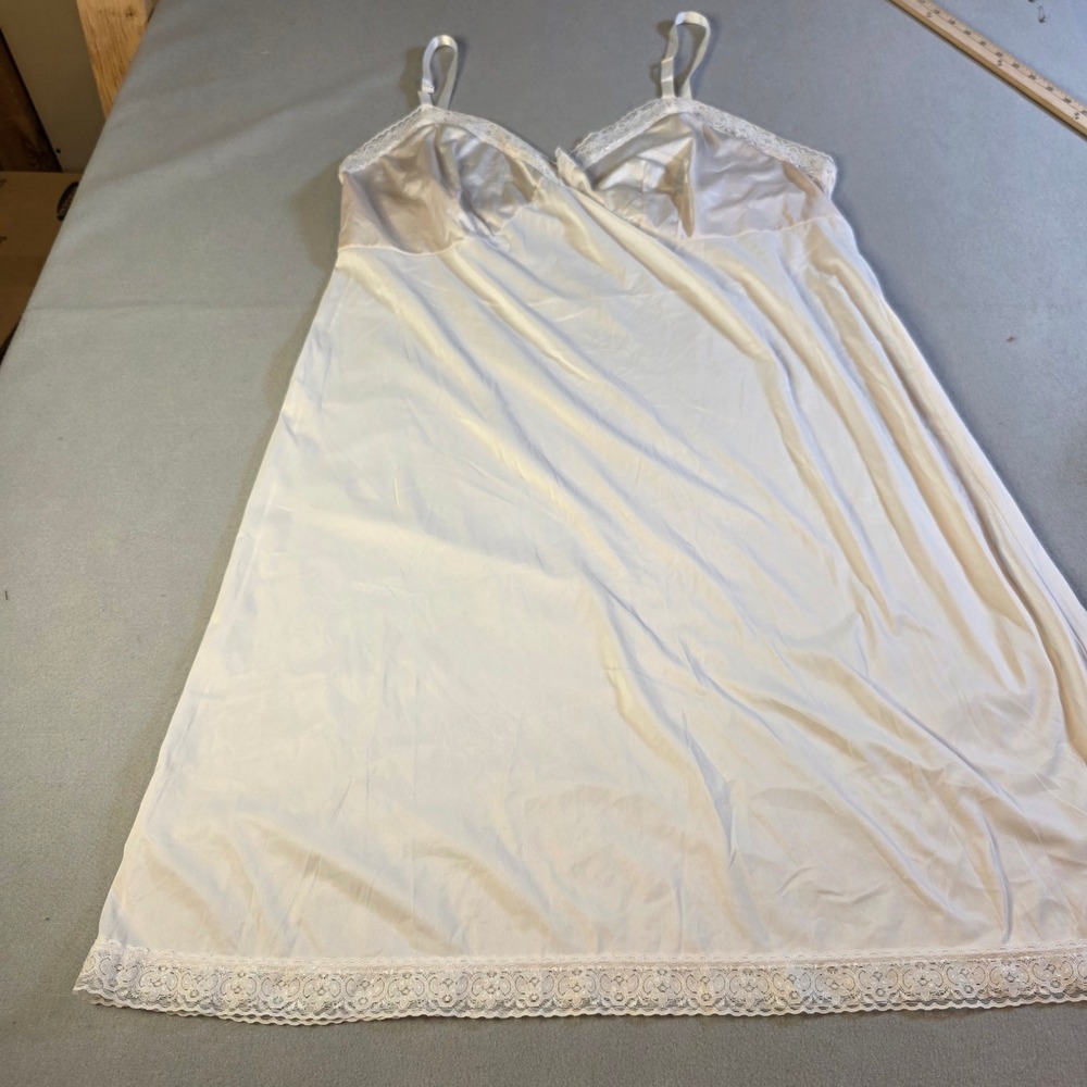 Vintage Ivory Satin Full Slip Lace Trim Nightgown Lingerie Dress 0001800
